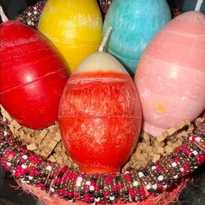 Red and White Egg-Shaped Candle (New Beginnings)